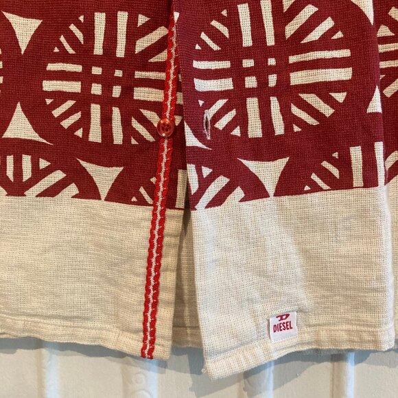 DIESEL abstract print linen blend knit hawaiian shirt size L - Picture 2 of 7